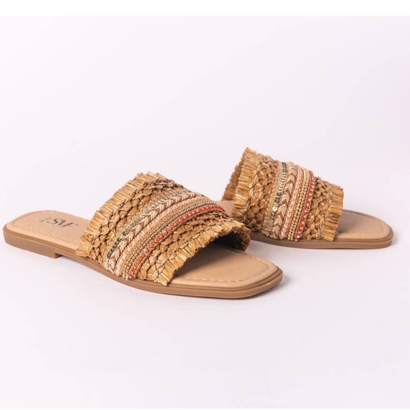 SMF Shoes Braided Straw Slipon Accented Leather Sandals Poshmark